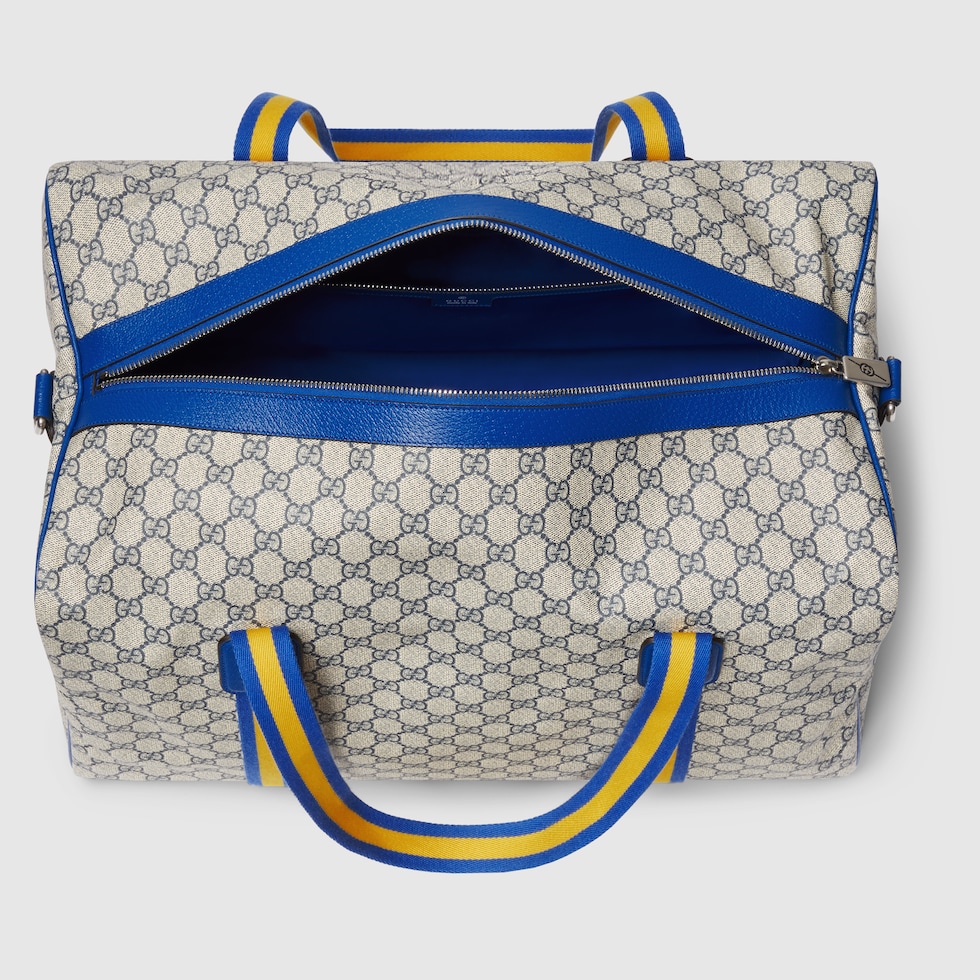 ウェブ ストライプ付き ミディアム ダッフルバッグ ・ベージュ＆ブルー