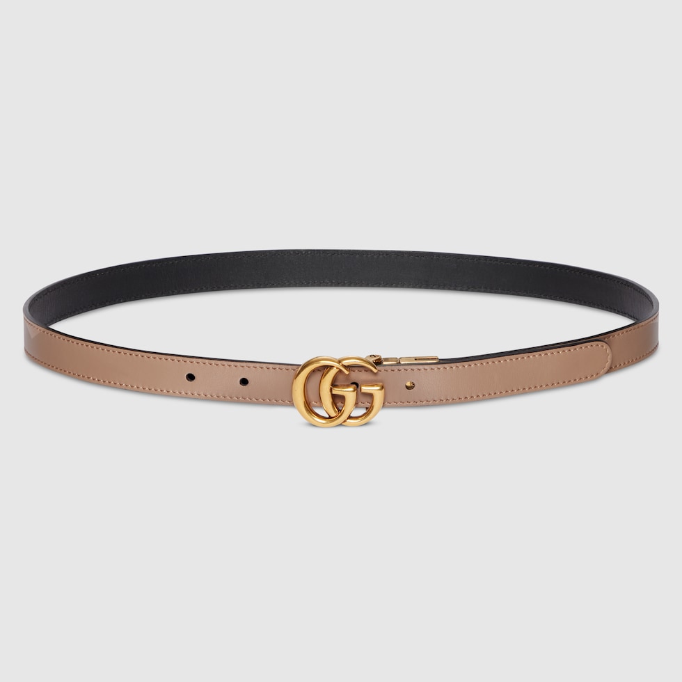 Shop the GG Marmont reversible thin belt in neutral at GUCCI