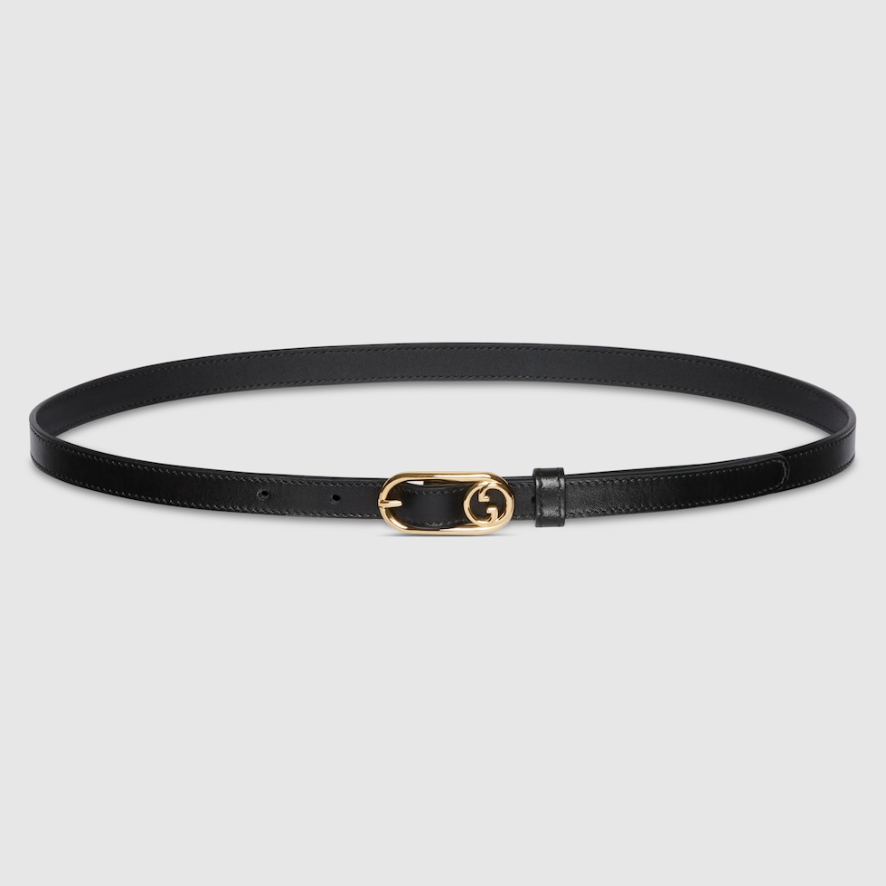 GUCCI ベルト ブラック Thin belt with Round Interlocking G in black leather | GUCCI® US
