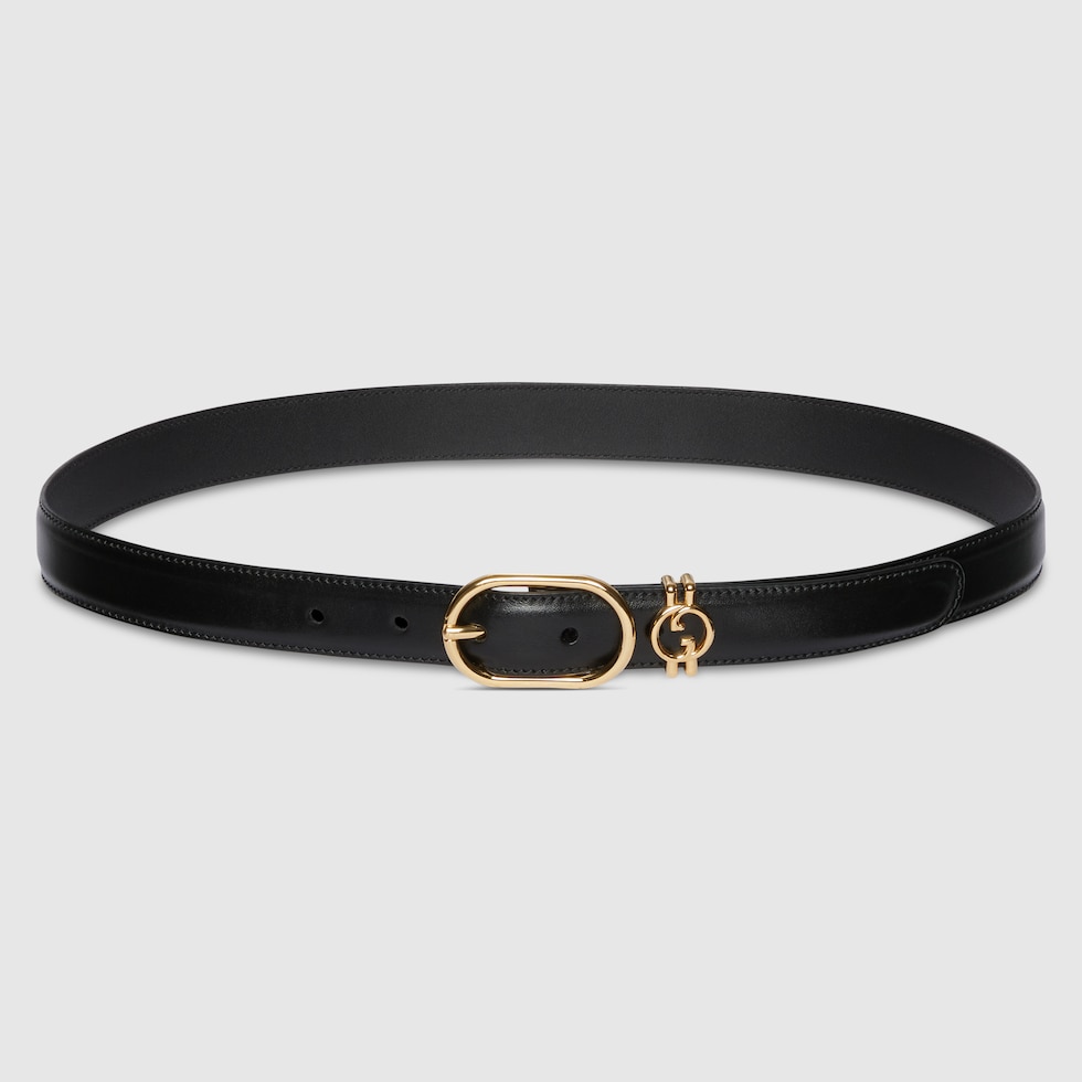 グッチ　ベルト Belt with Round Interlocking G in black leather | GUCCI® UK