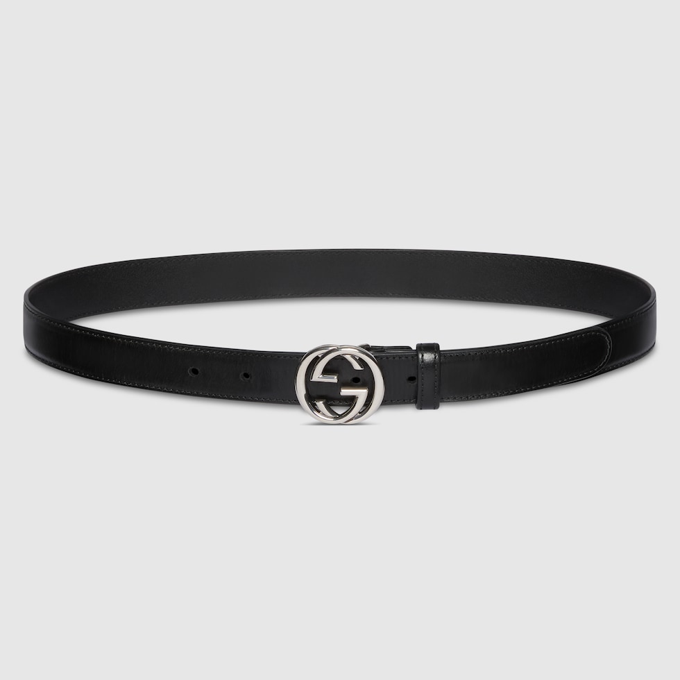 GUCCI★ 'G' BELT Interlocking G belt in black leather | GUCCI® US