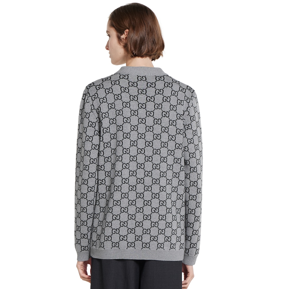 Reversible GG wool jacquard cardigan in grey and black