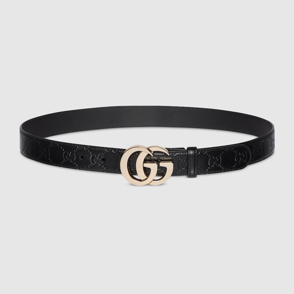 GUCCI GGパターン ブラックベルト値下げ⭕️ GG Marmont wide belt in black leather | GUCCI® US