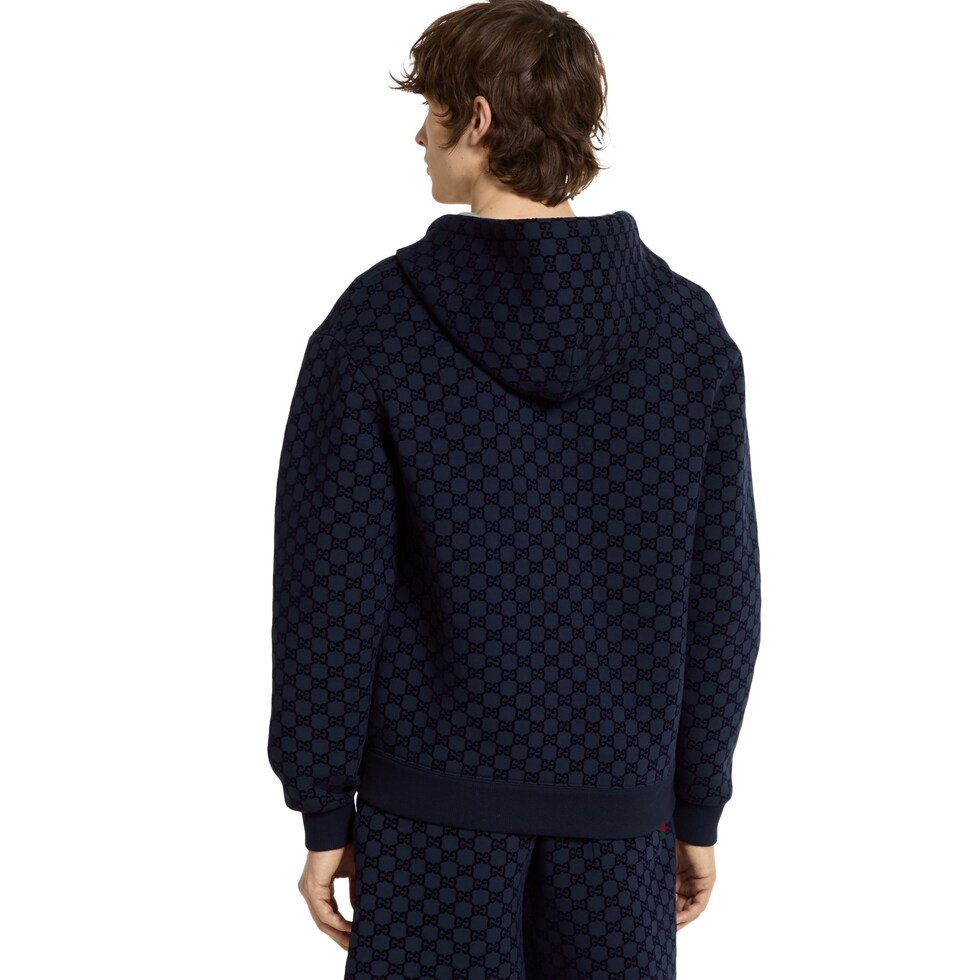 Printed double jersey viscose zip jacket in navy | GUCCI® US