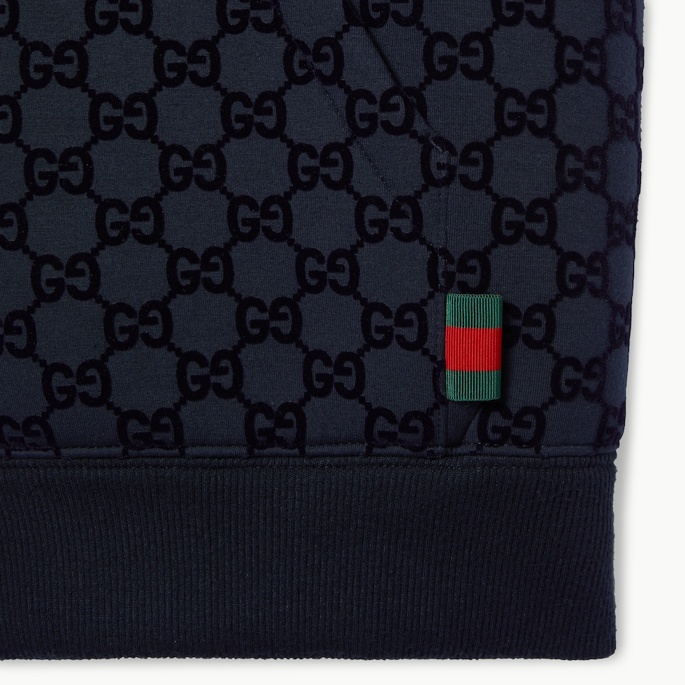 Printed double jersey viscose zip jacket in navy | GUCCI® US