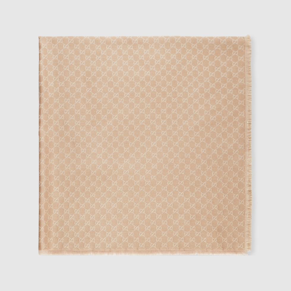 プリント GGコットンウール ラメ ショール ・ベージュ | GUCCI公式