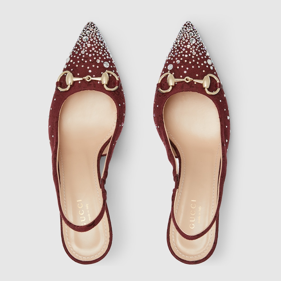美品　GUCCI グッチ　ホースビット　パンプス 赤36.5 23.5 クリスタル ホースビット付き ウィメンズ スリングバック パンプス