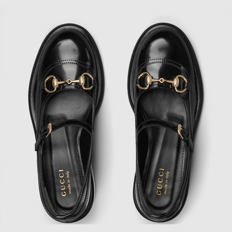 ホースビット付き ウィメンズ Tストラップシューズ ・ブラック