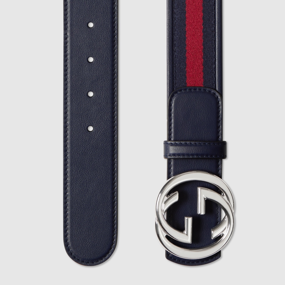 Reversible belt with Interlocking G buckle in blue and red