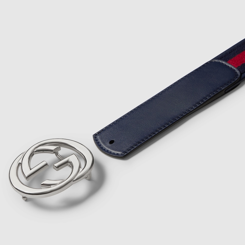 Reversible belt with Interlocking G buckle in blue and red | GUCCI® US