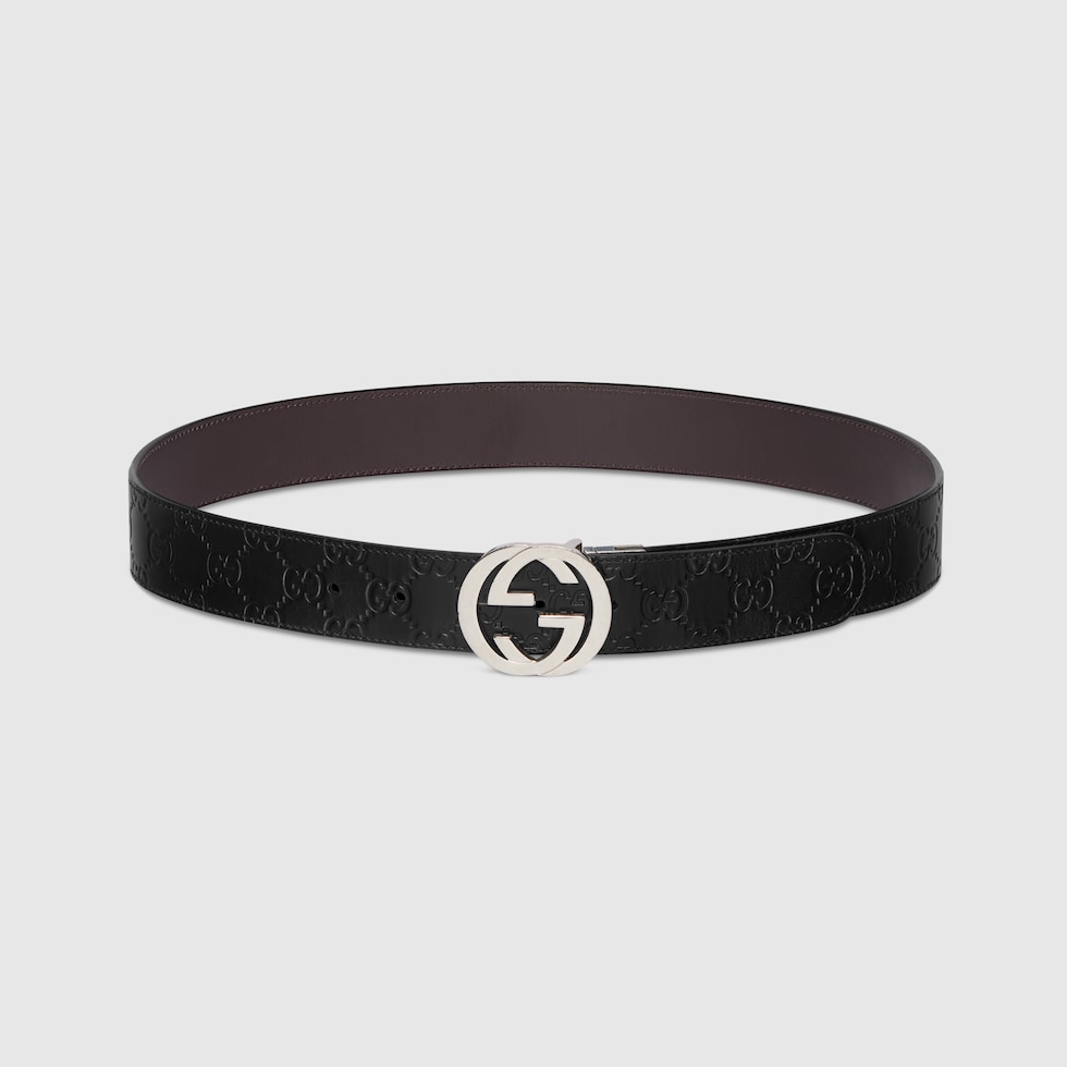 Reversible belt with Interlocking G buckle in black Gucci