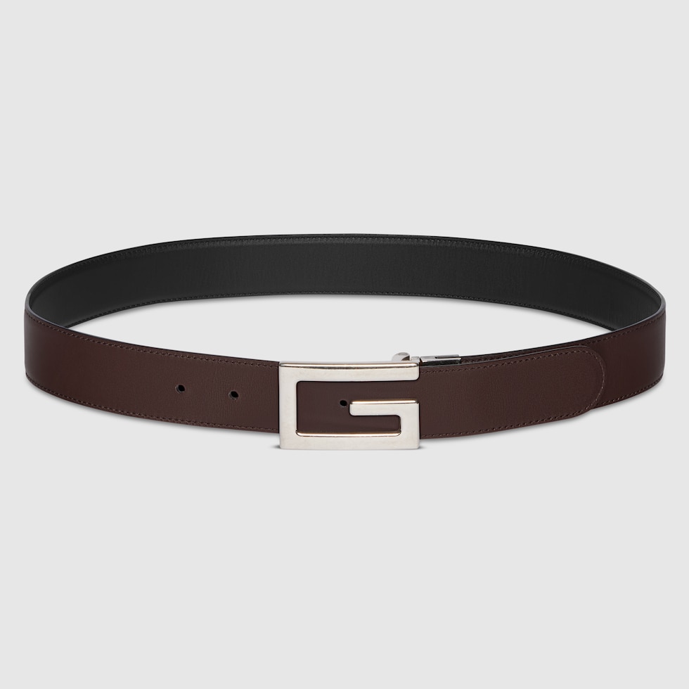 Gucci GGパターン ベルト メタルバックル Reversible belt with Square G buckle in black/brown leather