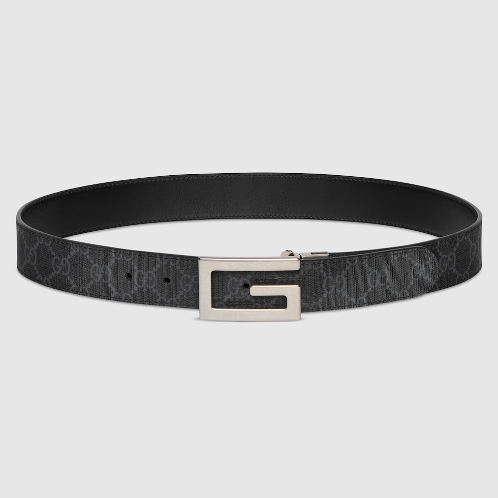 Reversible belt with Square G buckle in black GG Supreme