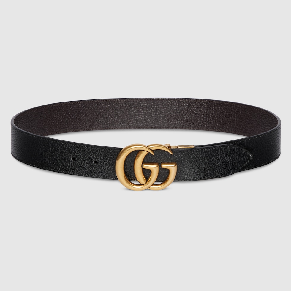 Gucci　レディース　ベルト　　ブラック Reversible Leather Belt With Double G Buckle In Black/Brown
