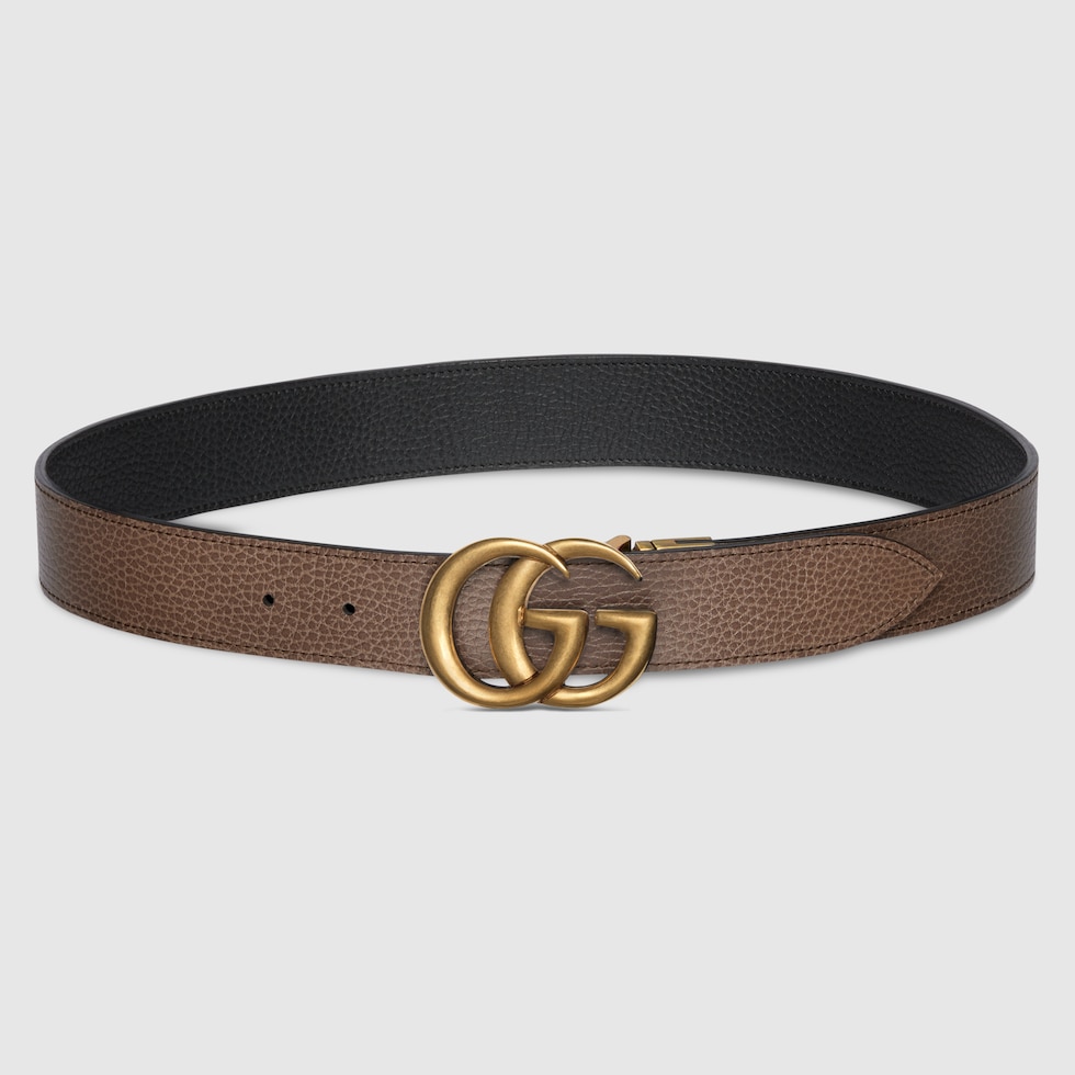 GUCCI 黒 ハラコ素材ベルト GG Marmont reversible belt in black/brown leather | GUCCI® US
