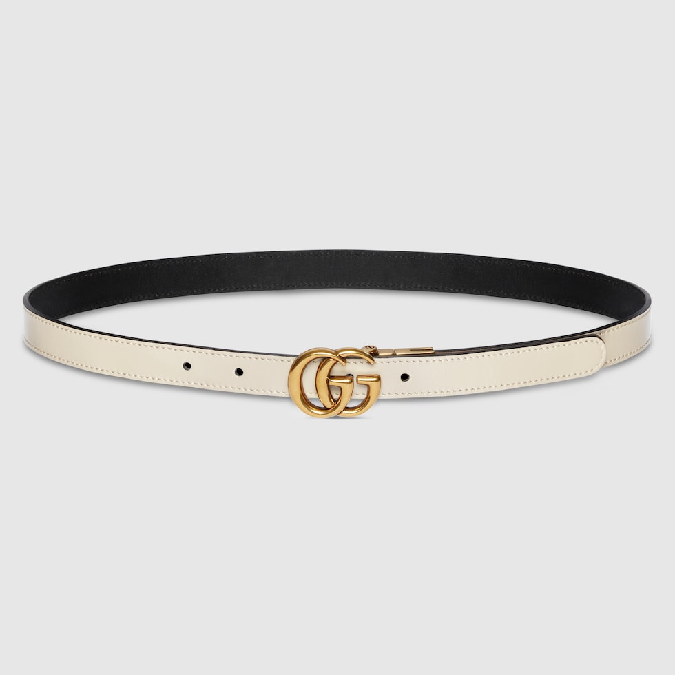 双G带扣双面窄版腰带in 白色皮革| GUCCI® FR
