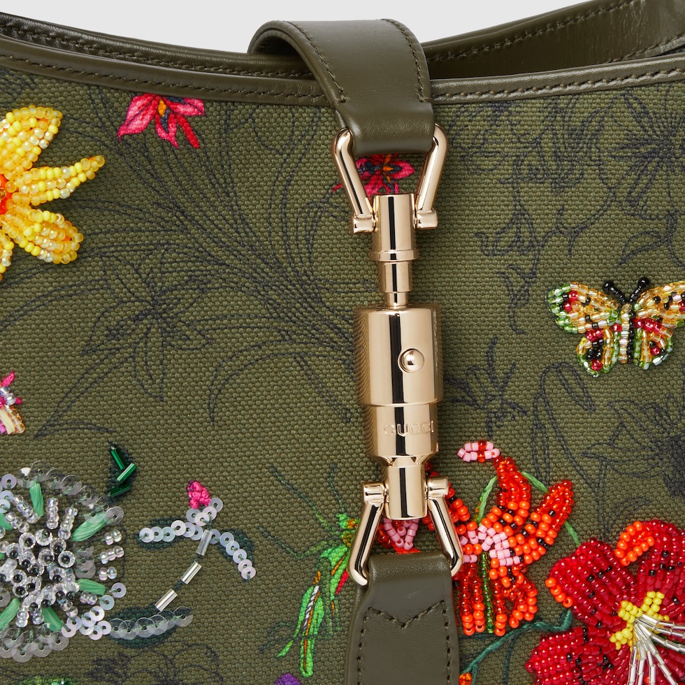 Gucci Jackie 1961 embroidered medium bag in forest green