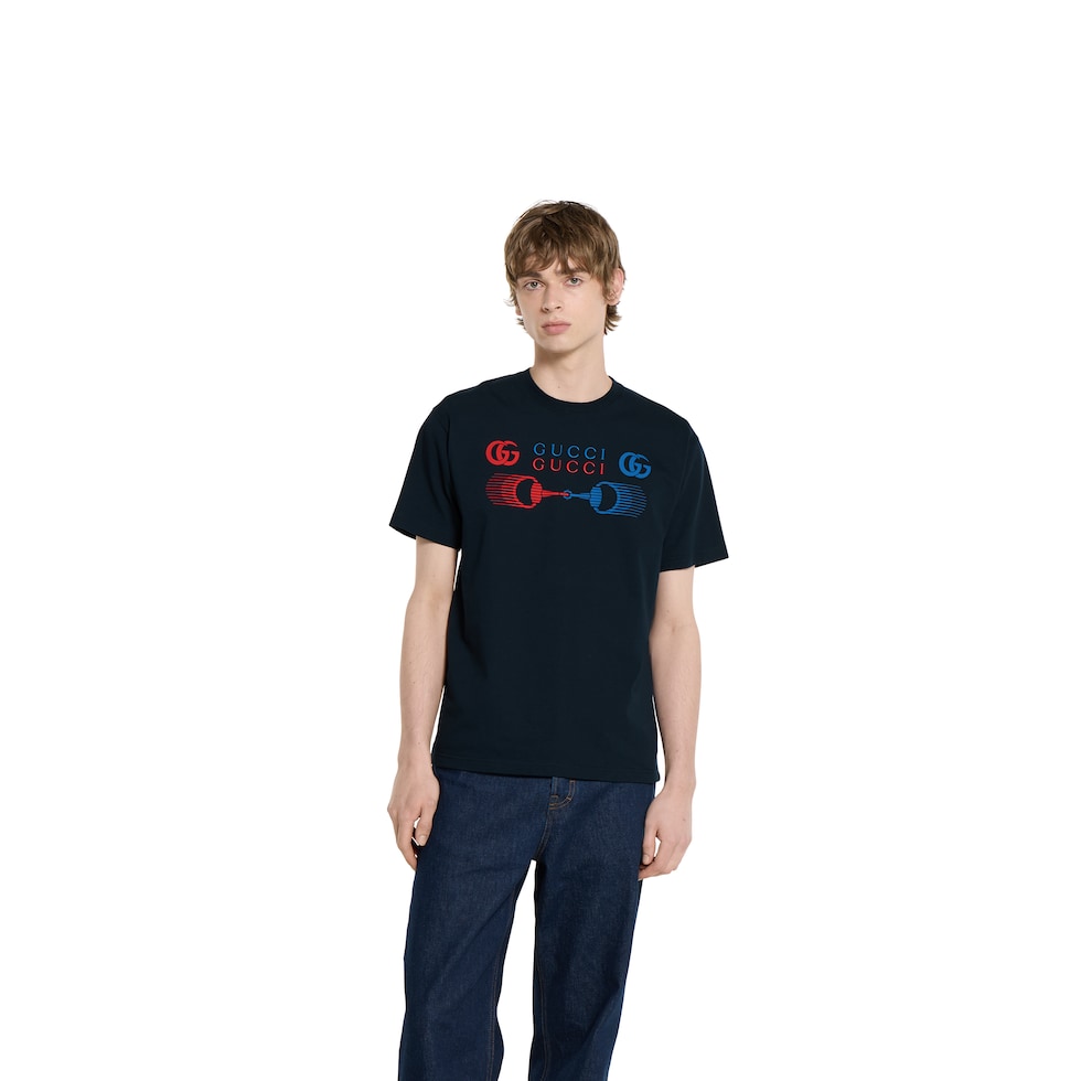 ★関税込★GUCCI★グッチ コットンジャージープリントTシャツ★ コットンジャージー プリント Tシャツブルー＆ホワイト | GUCCI公式