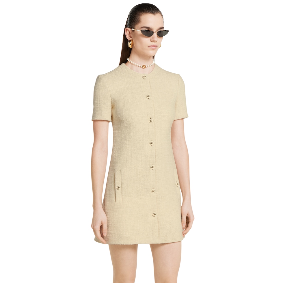 Textured wool tweed dress in ivory | GUCCI® US