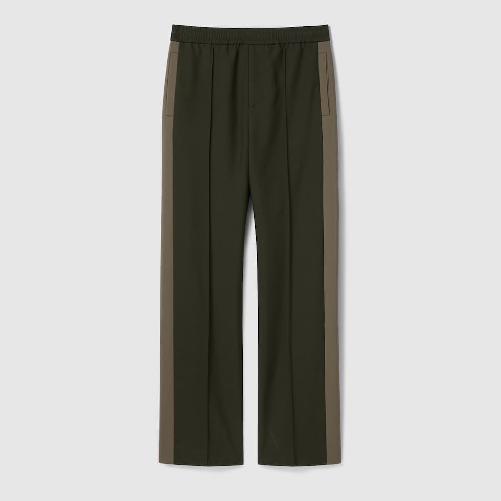 QA ®غوتشي |‎Wool twill pant with logo in forest green