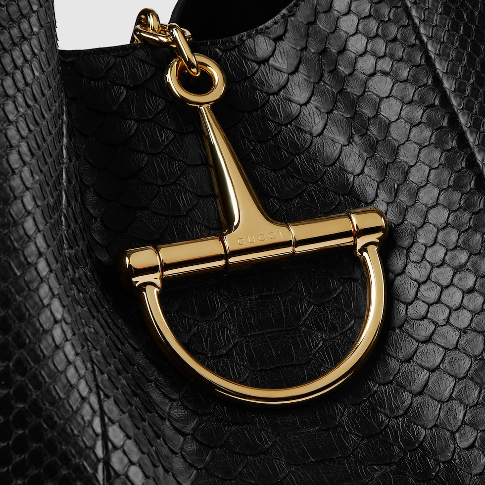 Gucci Softbit python maxi shoulder bag in black | GUCCI® RO