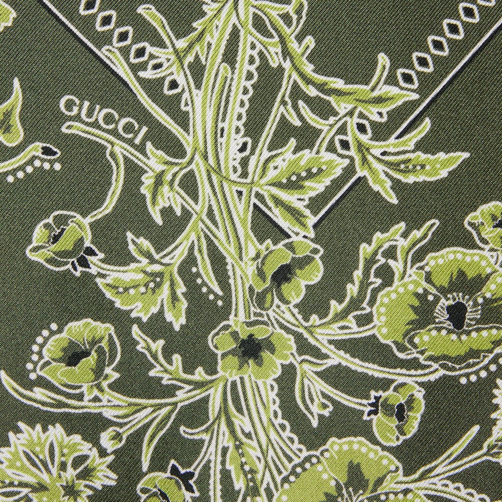 Printed silk twill skirt in forest green | GUCCI® US