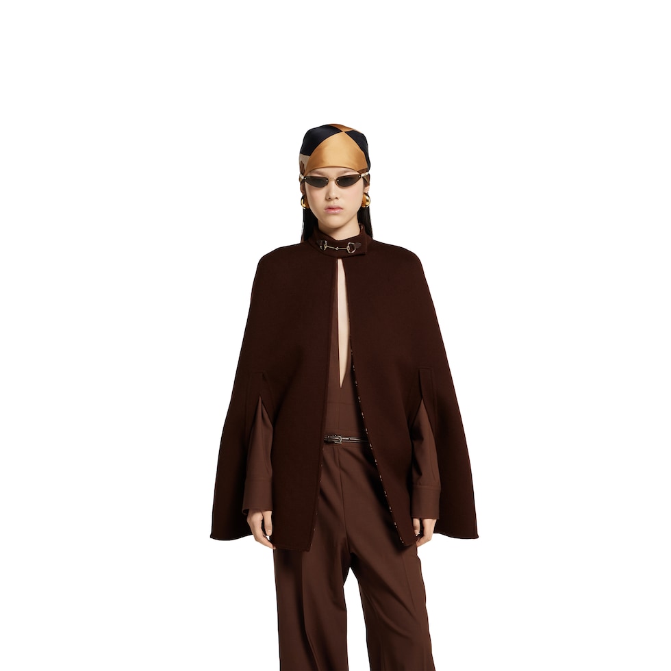 ★GUCCI ウールケープ 定価385,000円 ★ ホースビット シルクウール ケープブラウン | GUCCI公式