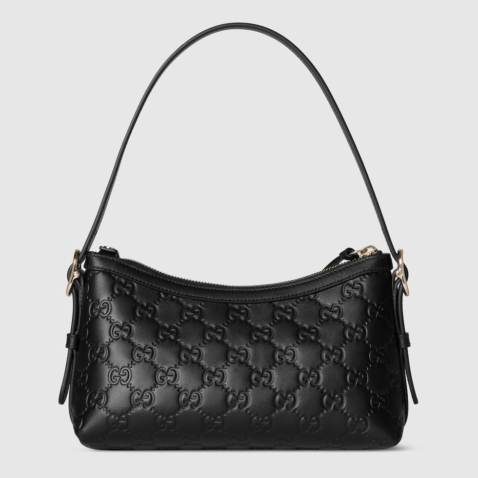 GG Emblem small shoulder bag in black GG leather | GUCCI® US