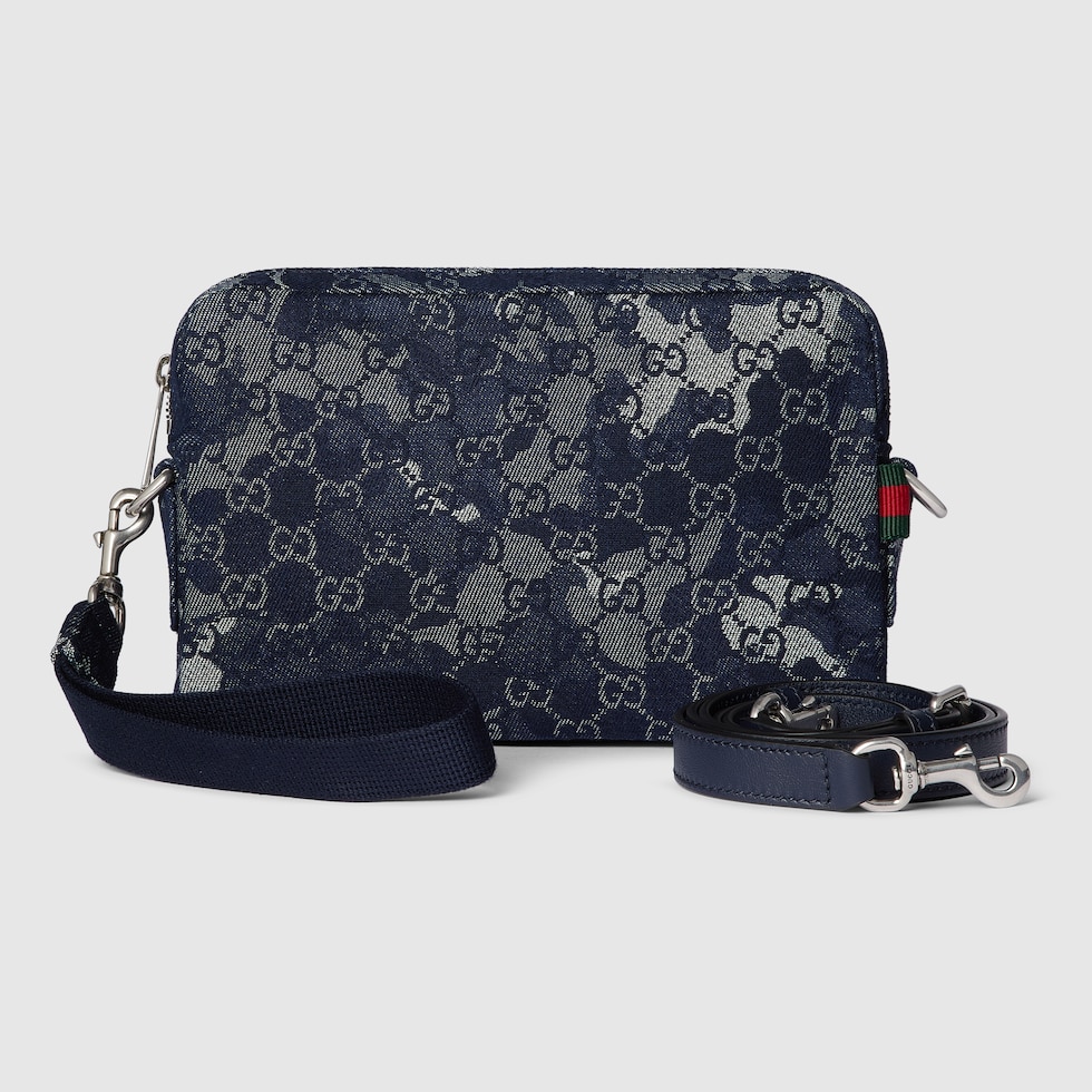 25SS グッチ ウェブストライプ GG スモール クロスボディバッグ GG Black small crossbody bag in black GG Supreme canvas