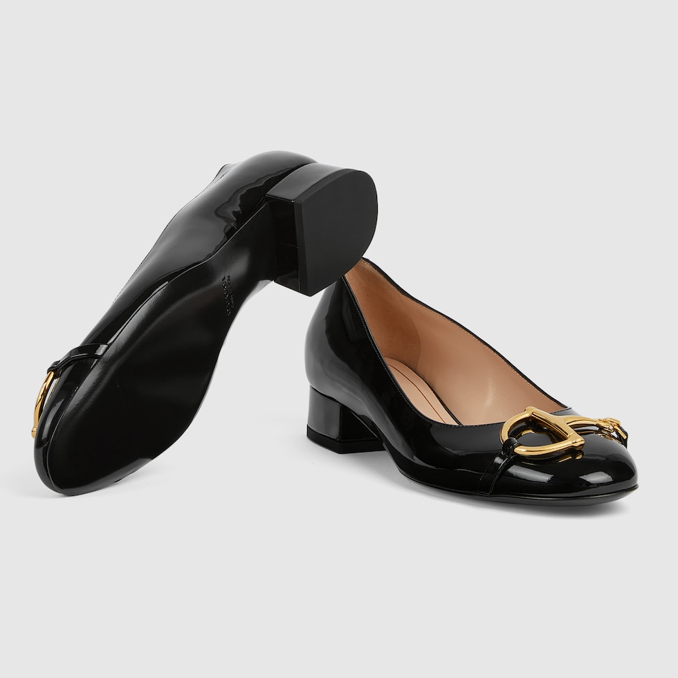 Women's ballet flat with half Horsebit in black patent leather