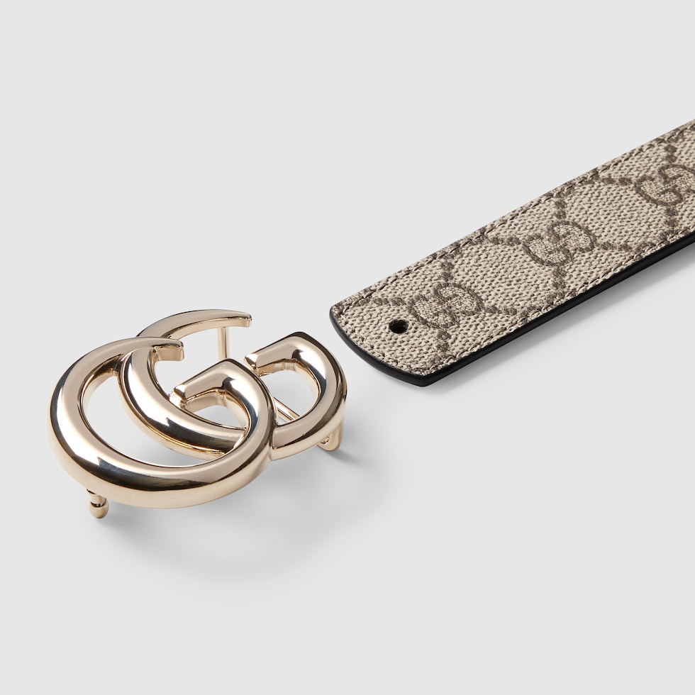 Reversible GG Marmont belt in beige Supreme and brown leather