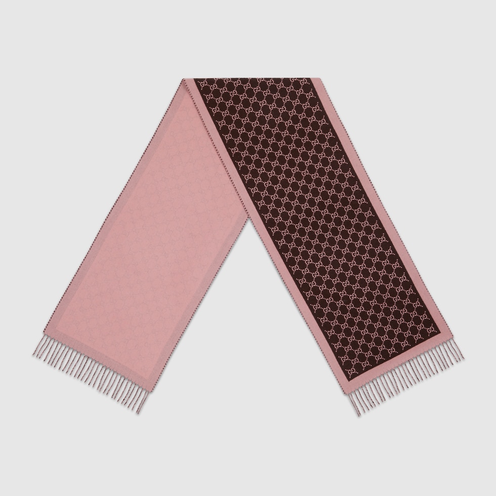 GUCCI スカーフ ピンク GG GG wool scarf in dark brown and pink | GUCCI® US