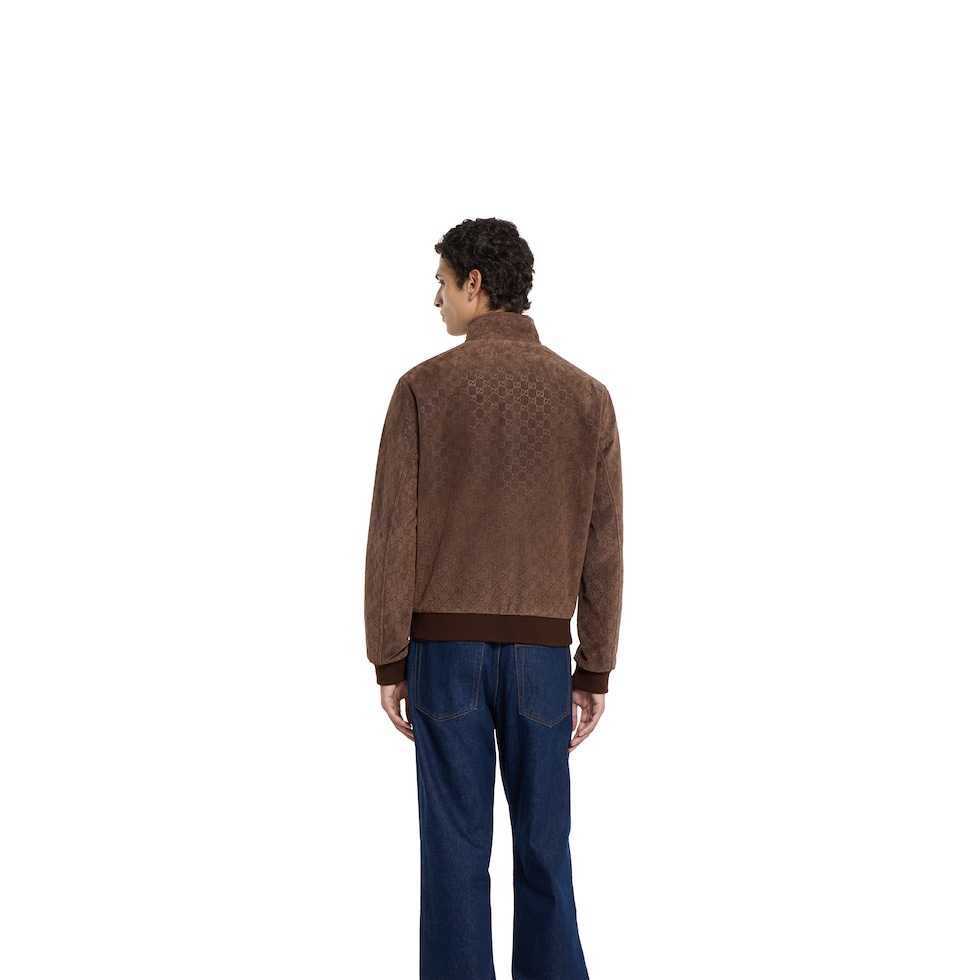 Embossed GG suede bomber jacket in brown | GUCCI® US