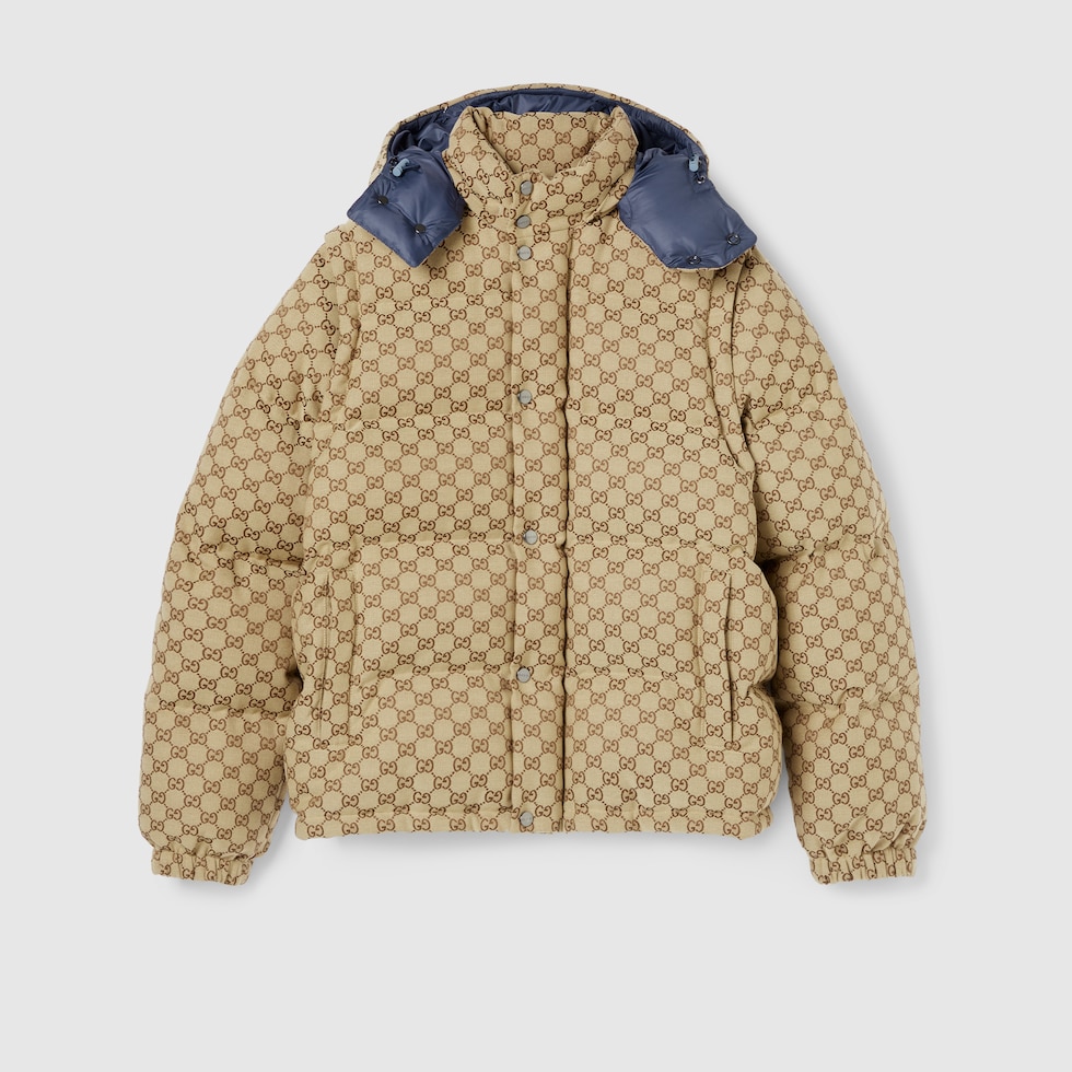 GG canvas down jacket in camel and dark brown | GUCCI® NL