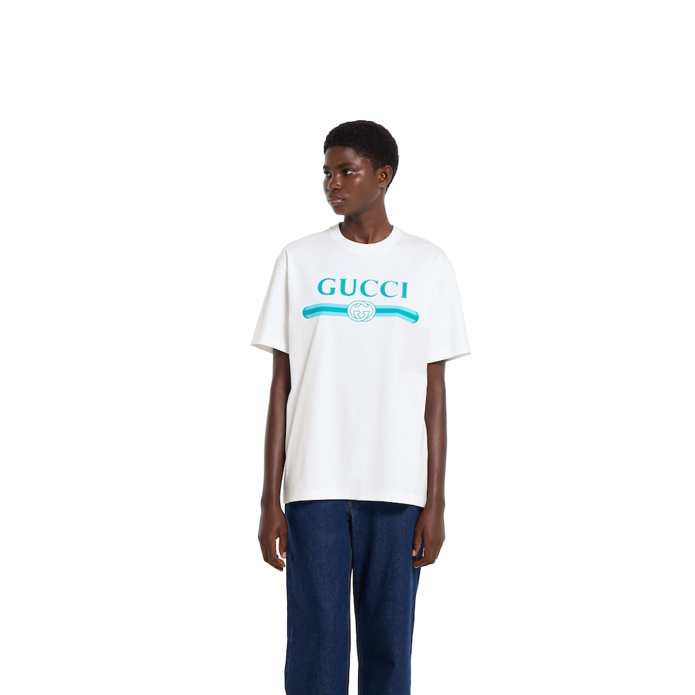 Soft cotton jersey T-shirt with print in white | GUCCI® US