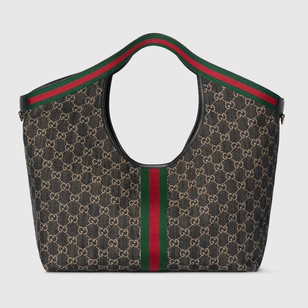 Gucci Giglio large tote bag in black GG denim | GUCCI® RO