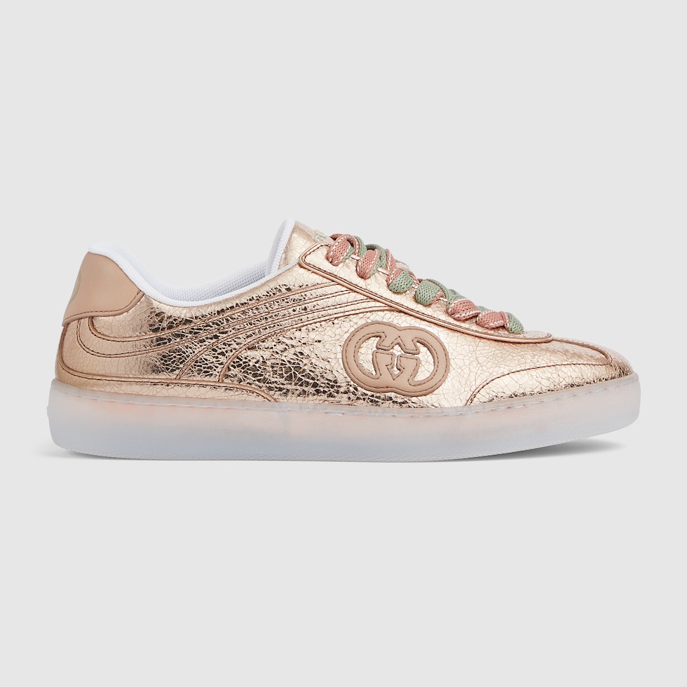 Women's G75 sneaker in bronze textured leather | GUCCI® US