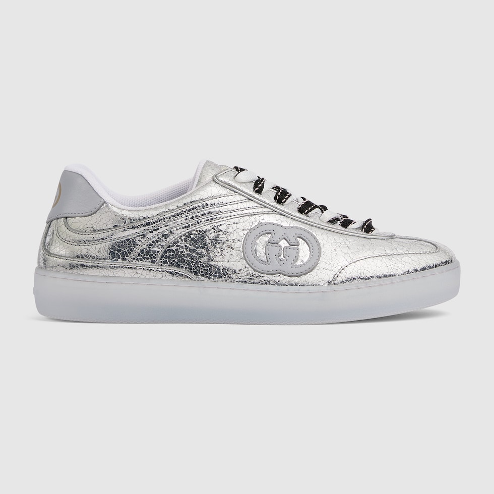 Women's G75 sneaker in silver textured leather | GUCCI® US