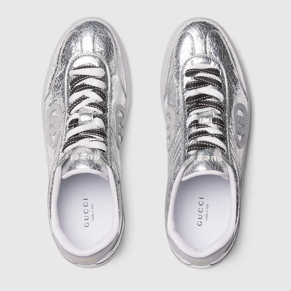 GUCCI★グリッターシルバースニーカー★グッチ Women's G75 sneaker in silver textured leather | GUCCI® US