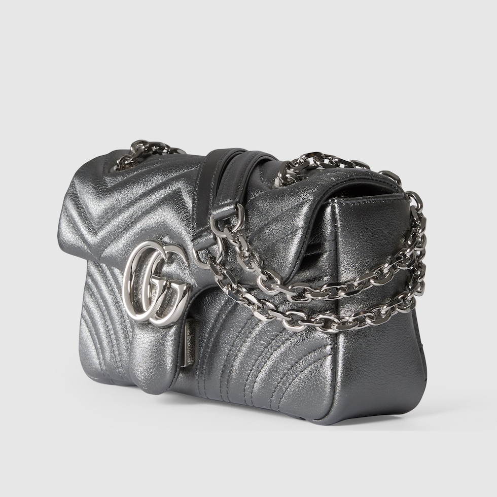 GGマーモント〕スモール ショルダーバッグ ・ダークグレー ラメ レザー