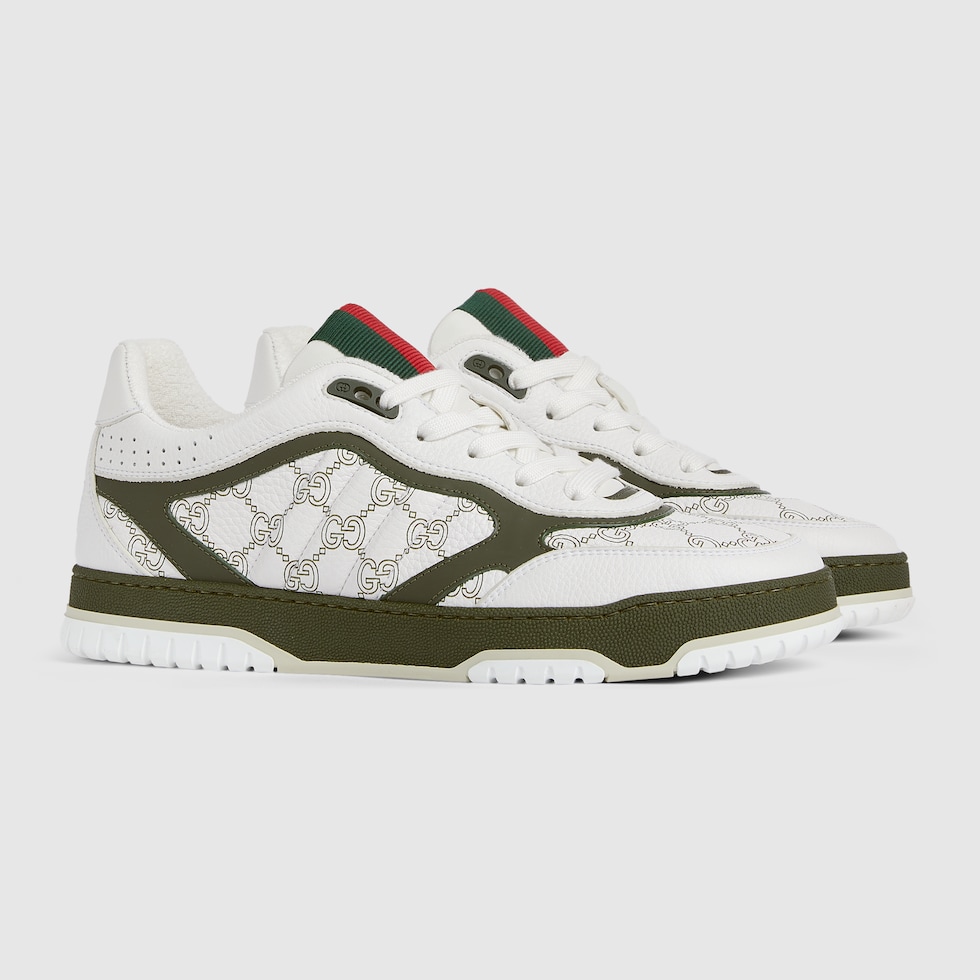 Men's Gucci Re-Web sneaker in white and green GG leather | GUCCI® US