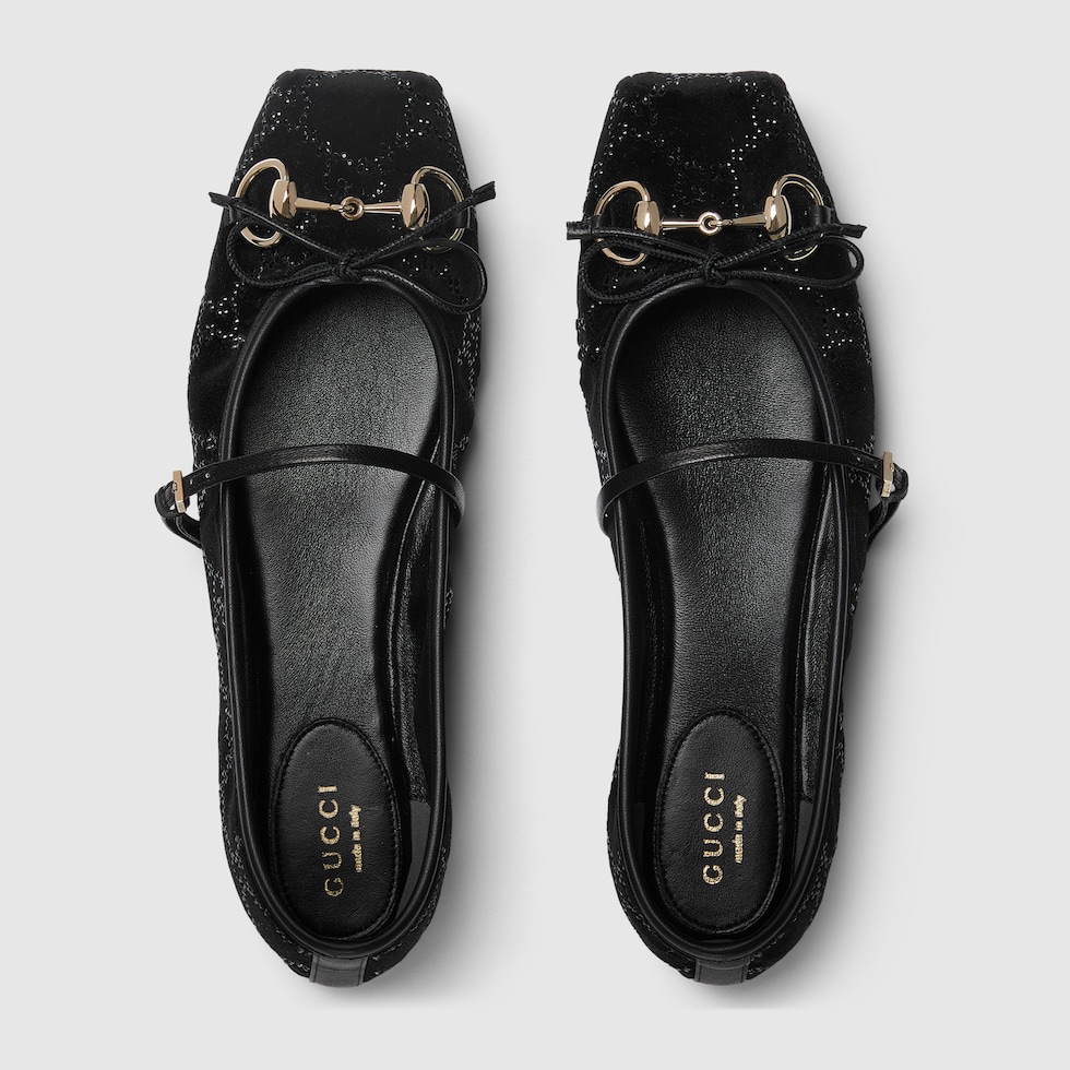 グッチ ホースビット〕GG クリスタル ウィメンズ フラットバレエ