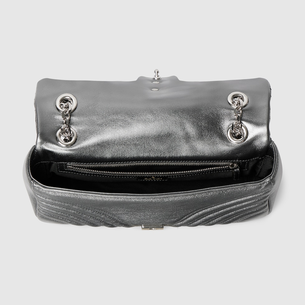 GG Marmont medium shoulder bag in dark grey lamé leather | GUCCI® US