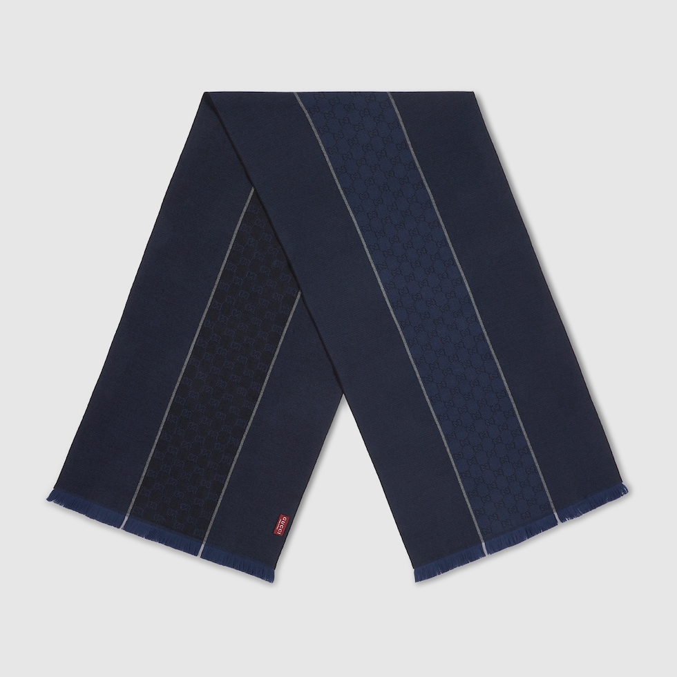 GG ウールジャカード スカーフ ・ネイビー＆ライトグレー | GUCCI公式