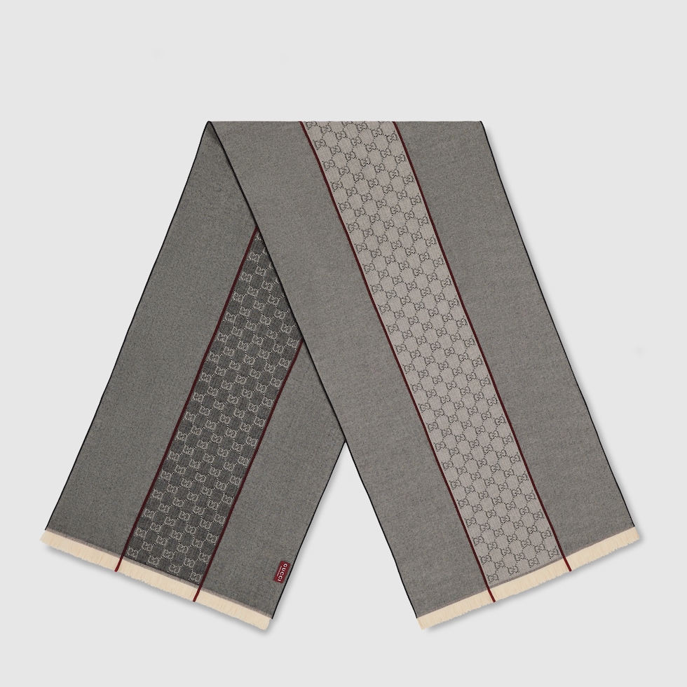 GG wool jacquard scarf in grey and black GUCCI® IT