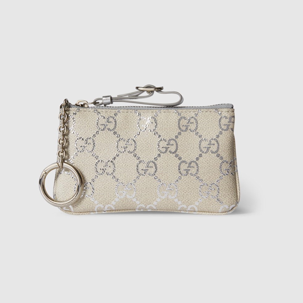 GG Emblem key pouch in silver GG fabric | GUCCI® US