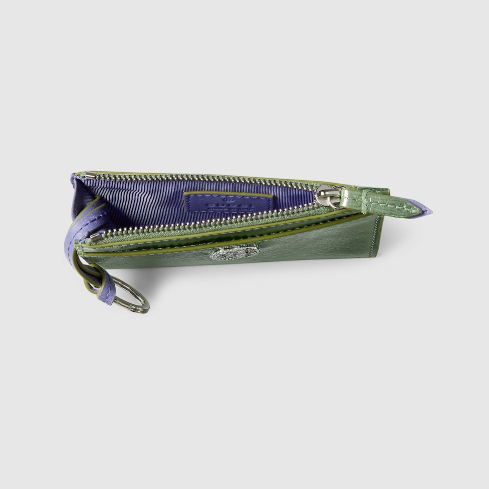 GG Marmont zip key pouch in pale green patent leather | GUCCI® US