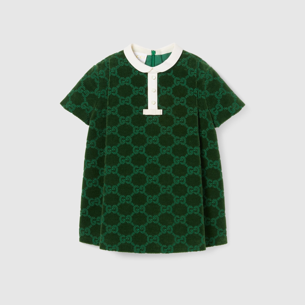 Baby GG cotton velvet dress in green | GUCCI US