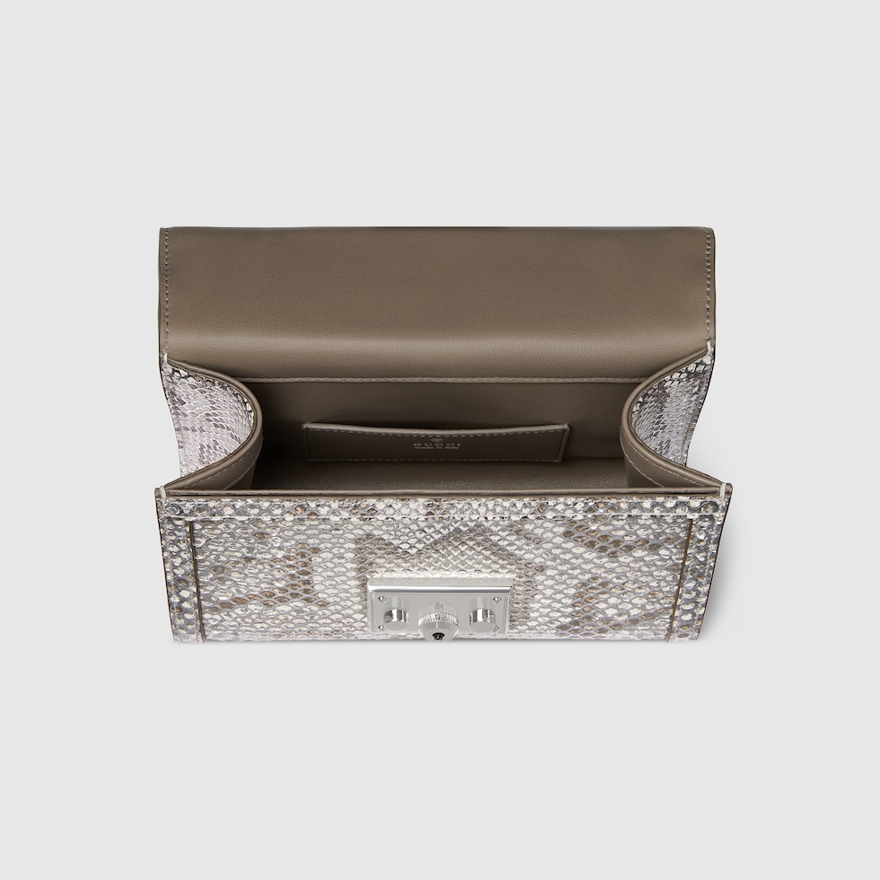 Padlock python small top handle bag in metallic silver | GUCCI® AE