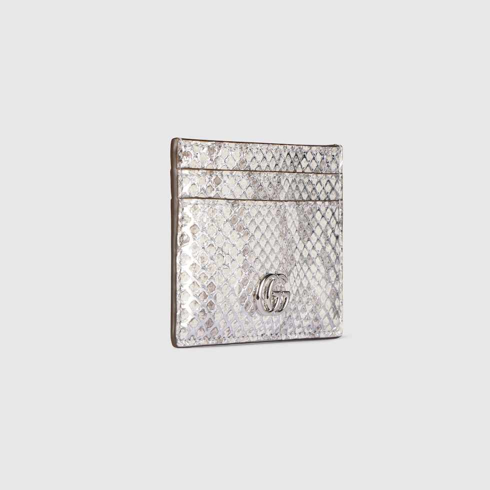 GG Marmont python card case in metallic silver | GUCCI® DE